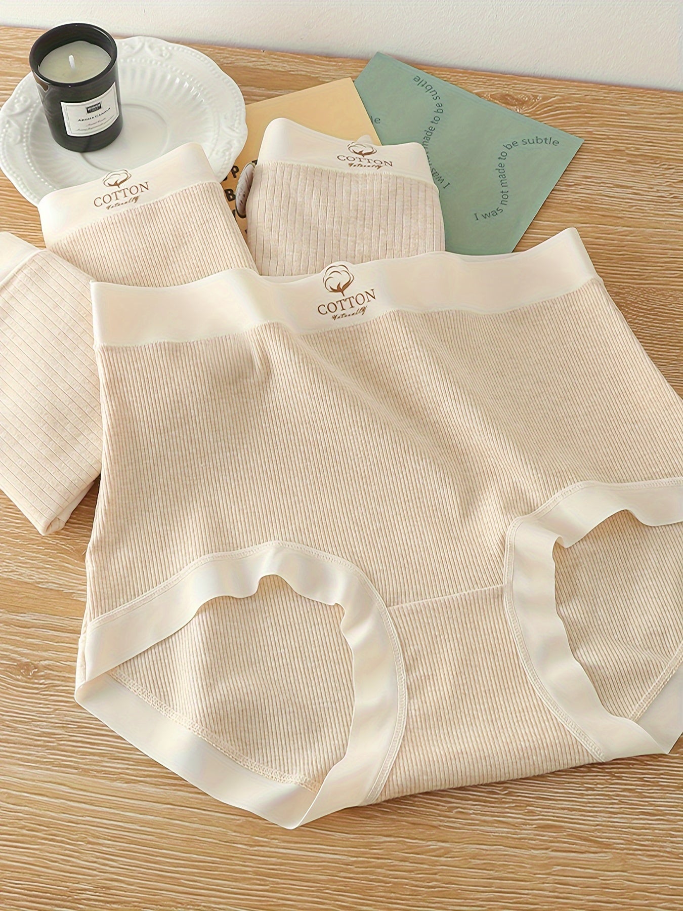 Set of 4 High Stretch Cotton Women's Briefs Breathable Stripes Lingerie