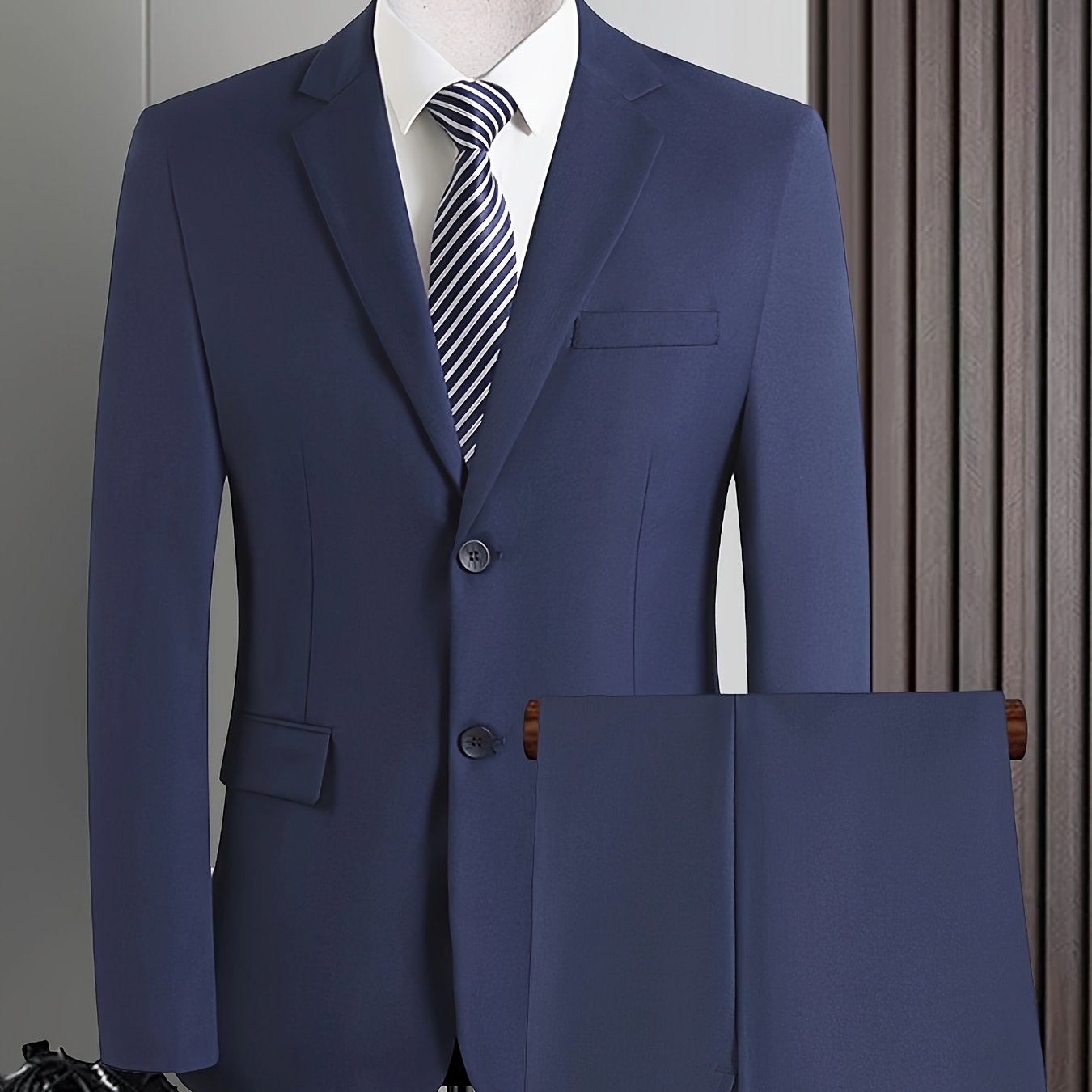 Men's Polyester Viscose Blend Suit Set Solid Color Long Sleeve Skinny Fit Business Casual All Seasons