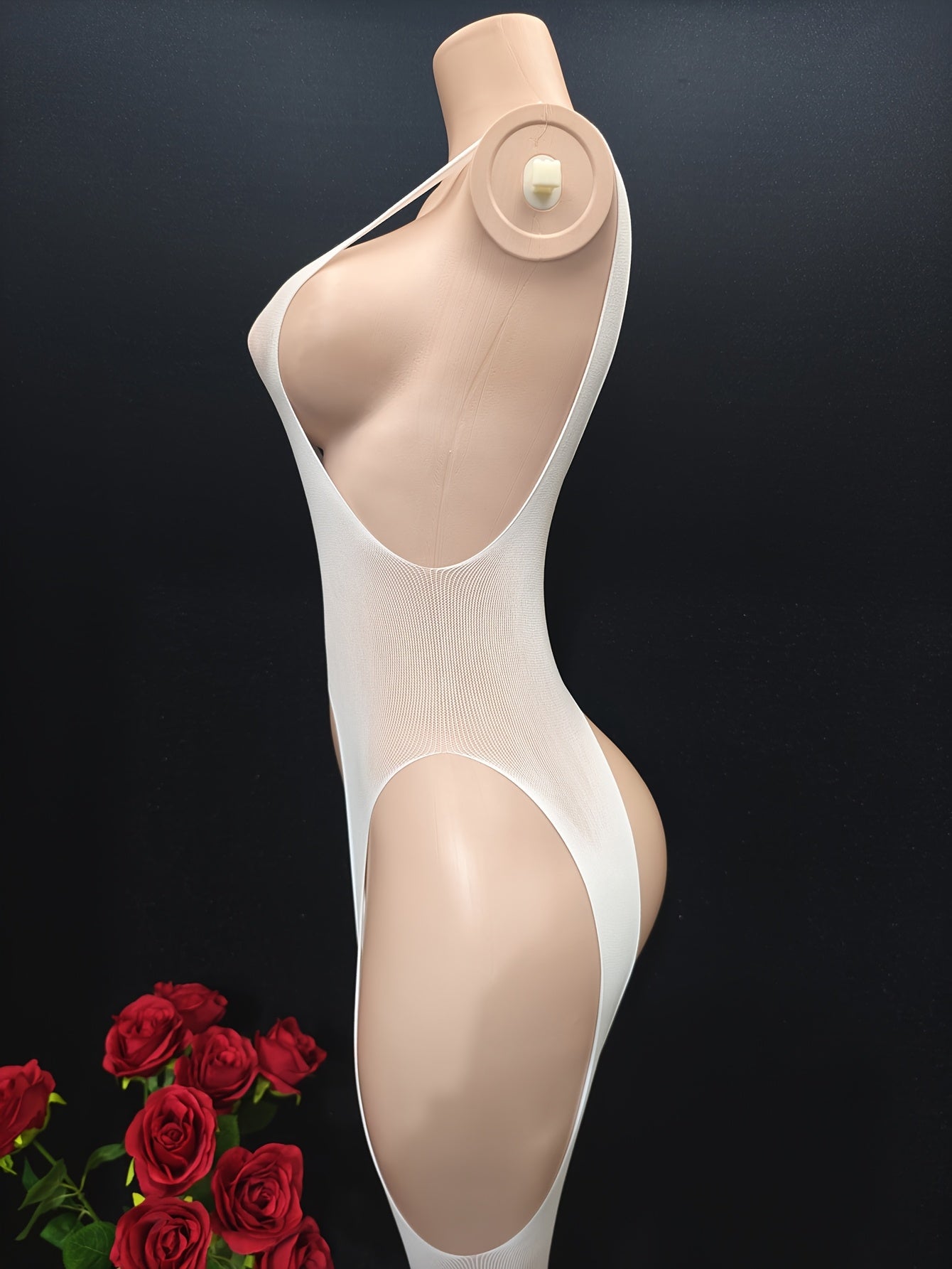 Боди для женщин больших размеров с красной нюдовой сеткой, сексуальное белье, открытая промежность