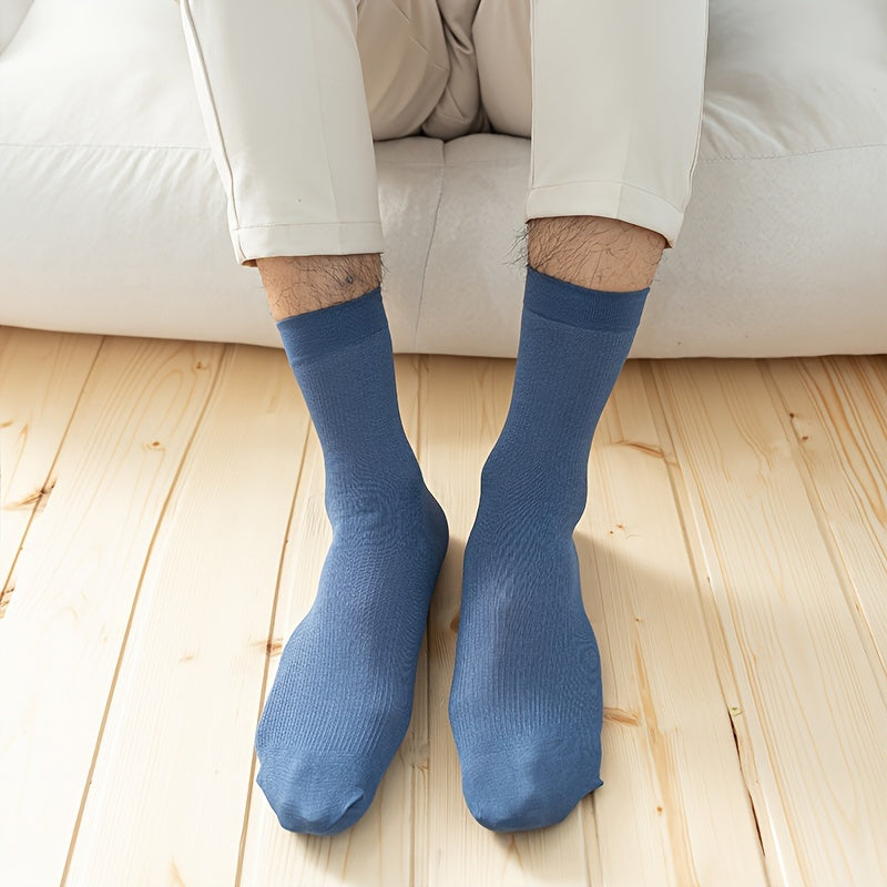 Men's Summer Thin Breathable Mid-Calf Business Socks Pack of 5