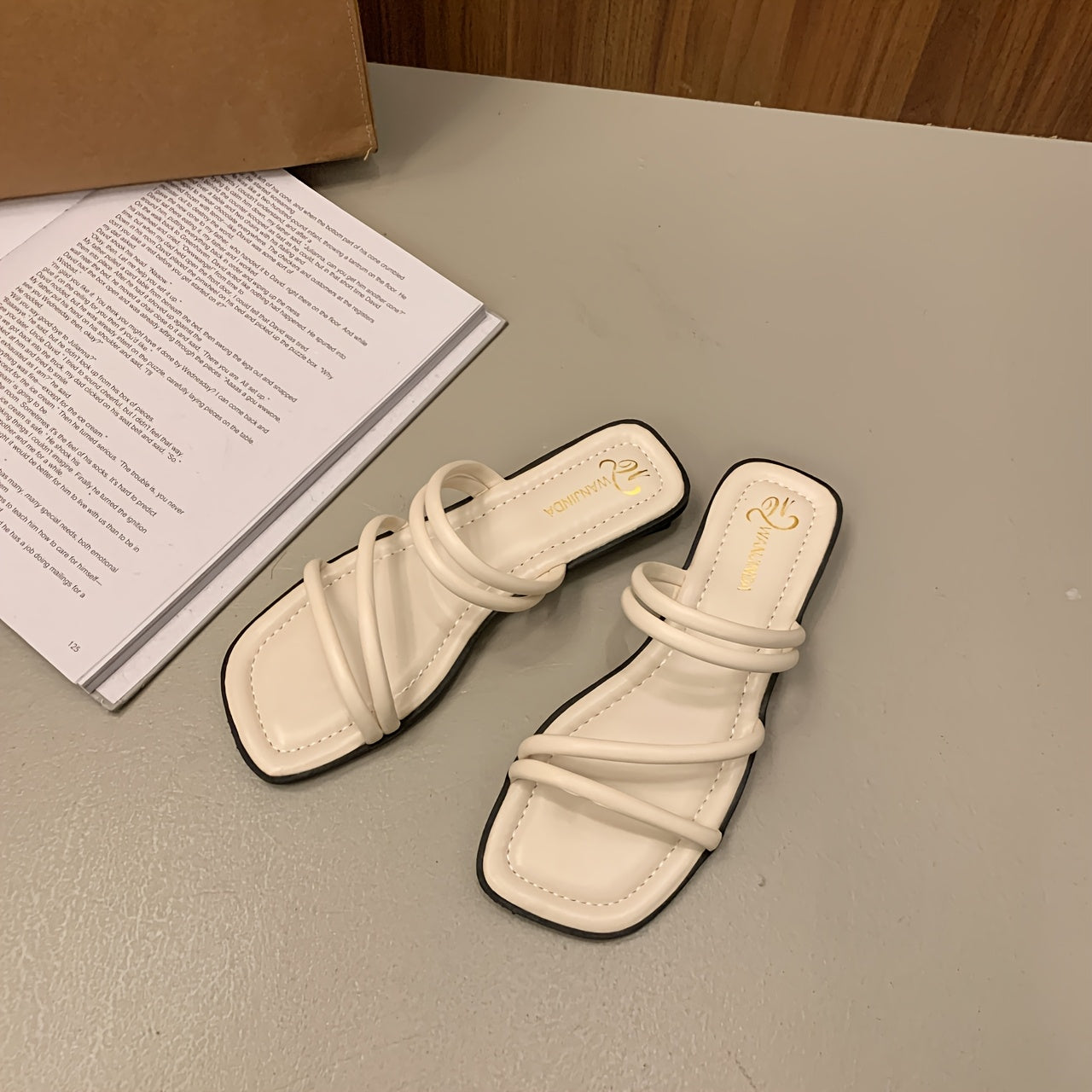 Women's Slip-On Backstrap Sandals Faux Cover Open-Toe Summer Slippers Black White Brown