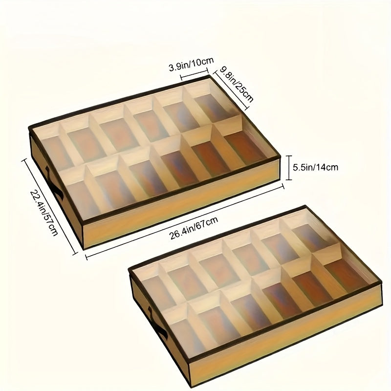 Organizador de zapatos de tela vintage para debajo de la cama con 12 compartimentos, a prueba de polvo y humedad, bolsa rectangular para zapatos domésticos