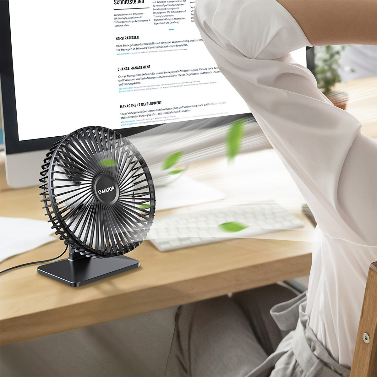 Черный USB-вентилятор для стола с 3 скоростями, регулируемым вращением, компактный настольный вентилятор 19 см