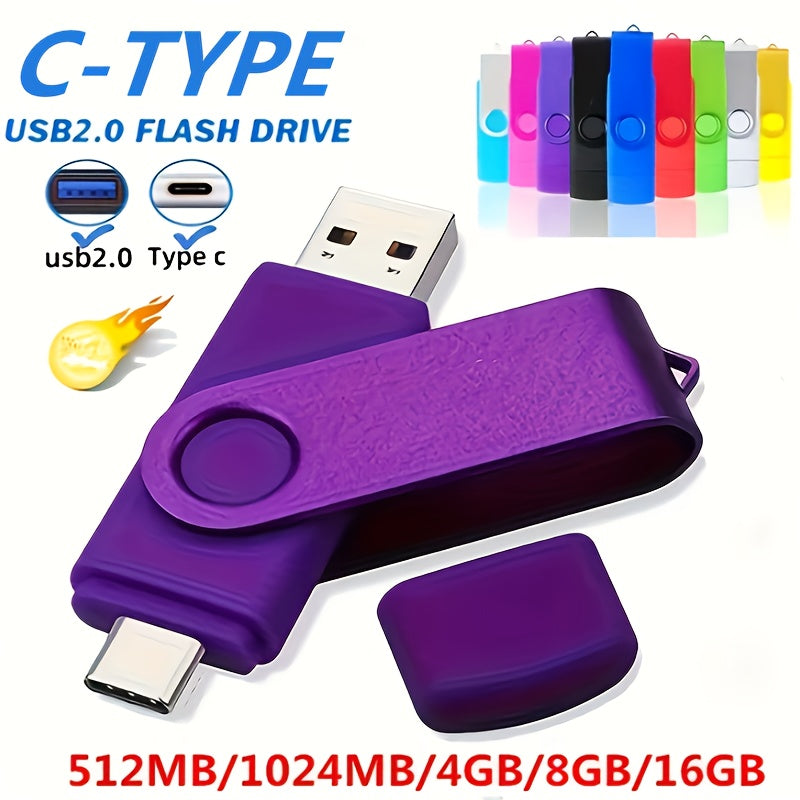 512MB/1024MB/4GB/8GB/16GB/32GB USB 2.0 va Type-C Flesh Disk, Ikki interfeys, Android, PC, Avtomobil, TV bilan mos, Turli ranglar, Saqlash qurilmasi