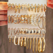 Женский набор серег-колье в бохо-стиле с геометрическими квадратами и кругами, инкрустированные жемчугом, с вырезанным цветочным узором