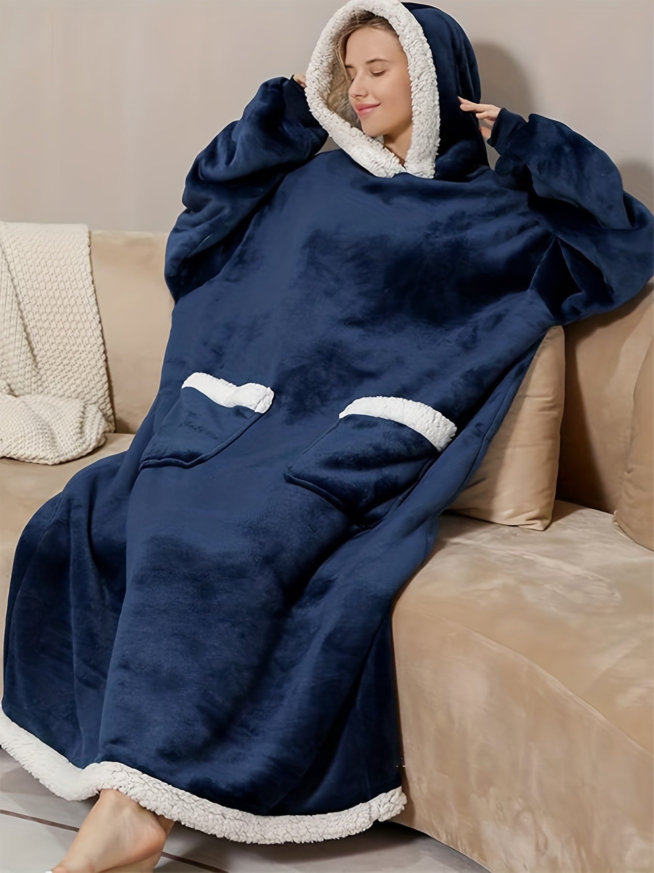Plus Size Women's Fleece Robe with Pockets and Hooded Lounge Wear