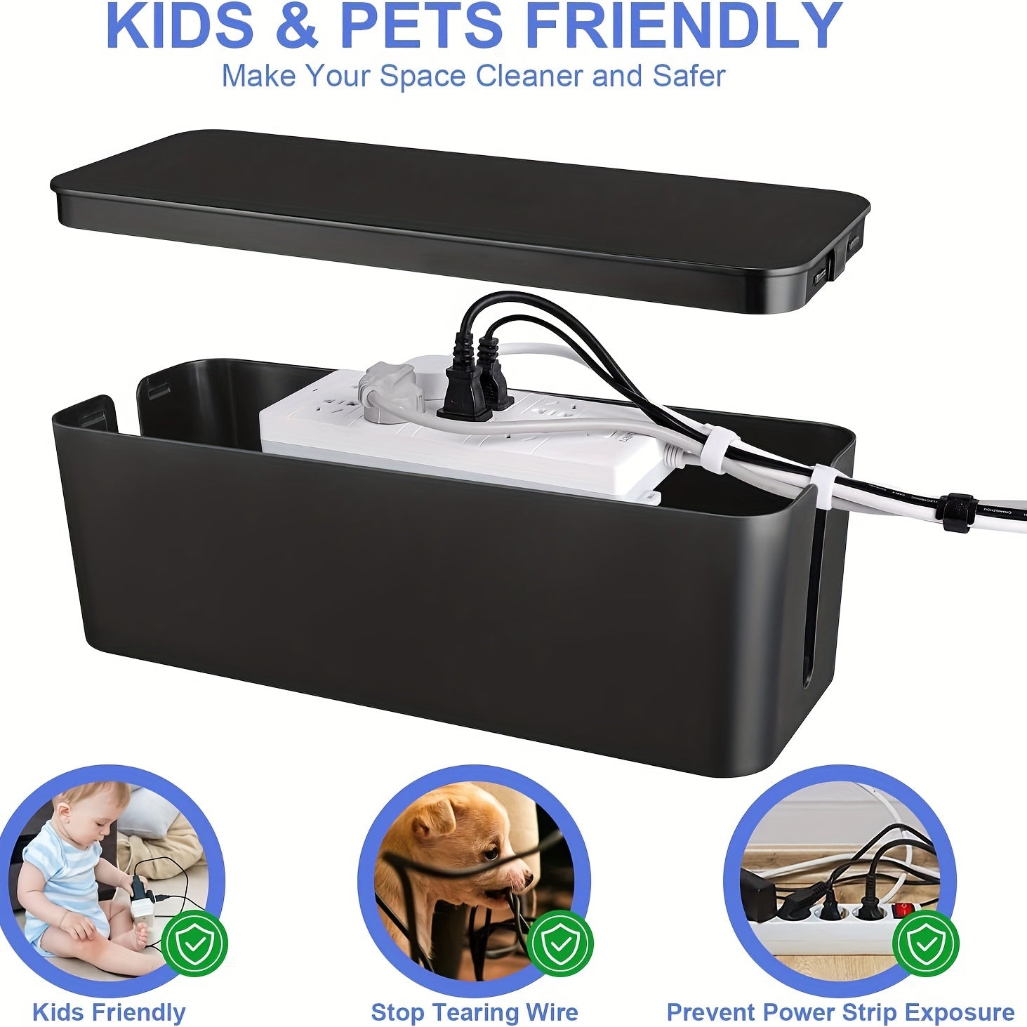 Caja de almacenamiento de cables de plástico para organizar cables y regletas