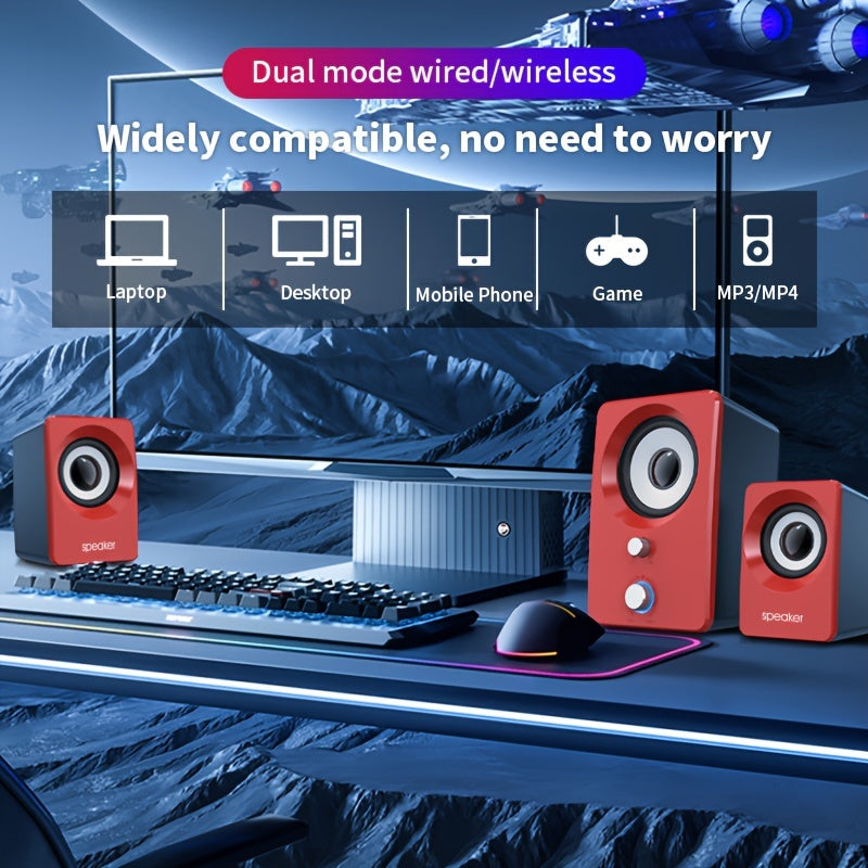 2.1 Stereo Computer Speakers Wireless Wired USB Power Black for Music Movies Gaming