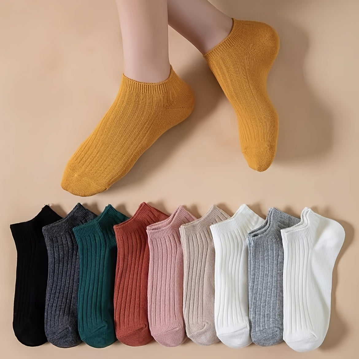 Women's Ankle Socks 10 Pairs Assorted Colors Breathable Stretchy Comfortable Machine Washable