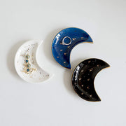 Ceramic Moon-Shaped Jewelry Plate for Storing Items on Dresser