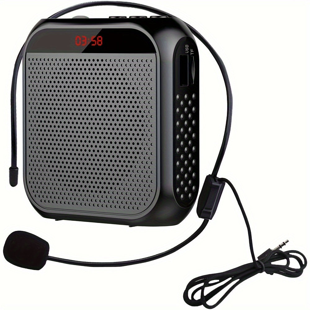 High-Definition Portable Wired Voice Amplifier with USB Rechargeable Headset Microphone for Teachers Meetings Tours Black