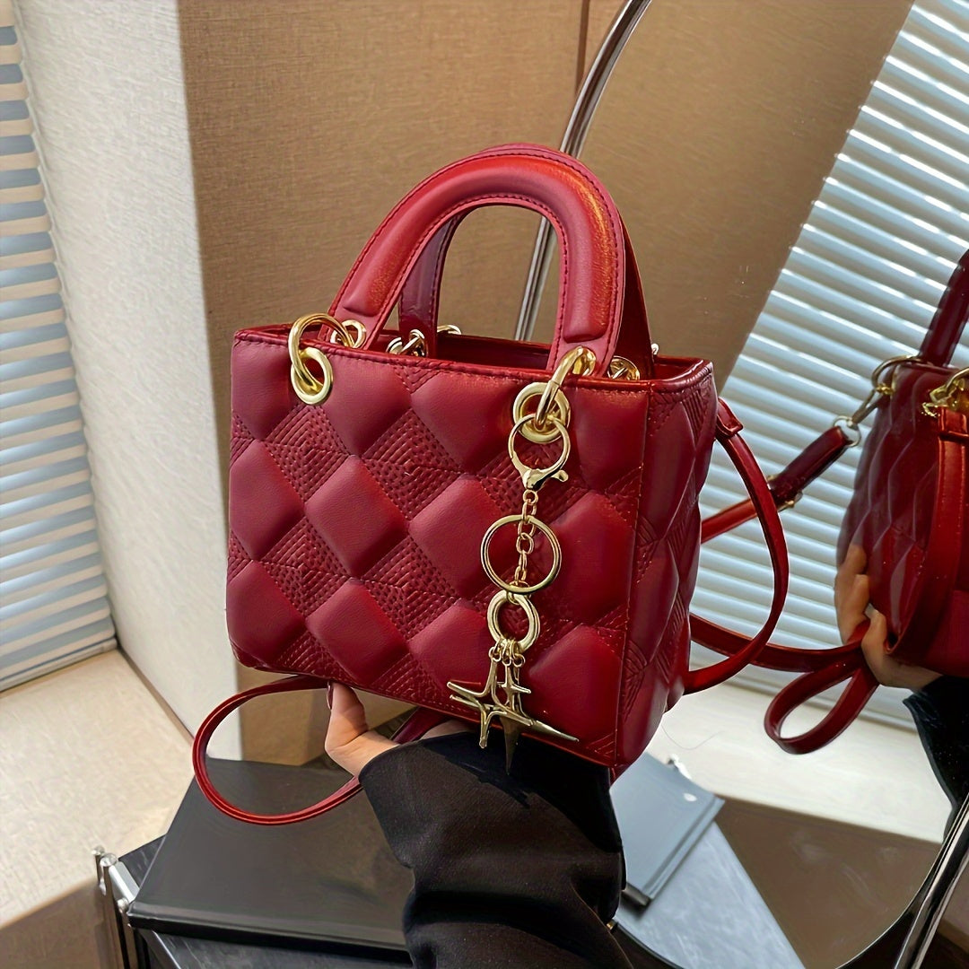 Women's Quilted PU Shoulder Bag Solid Color Zipper Closure for Day and Evening