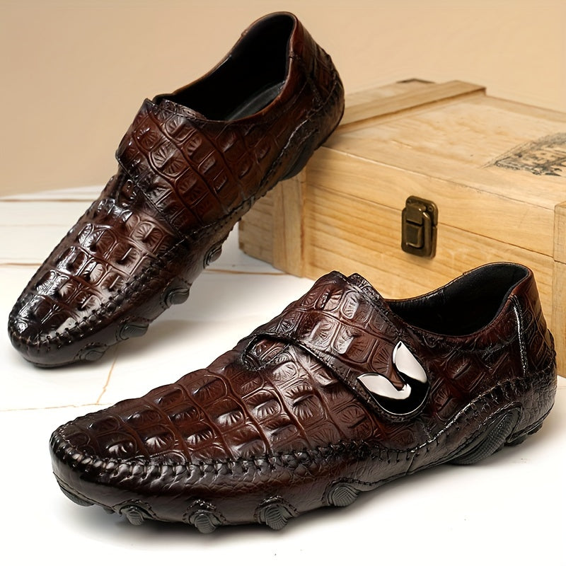 Мужские мокасины с эффектом крокодила, с застежкой-липучкой, нескользящие, легко надеваются, из кожи