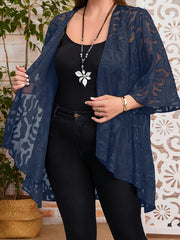 Women's Plus Size Jacquard Pattern Open Front Cardigan Shirt