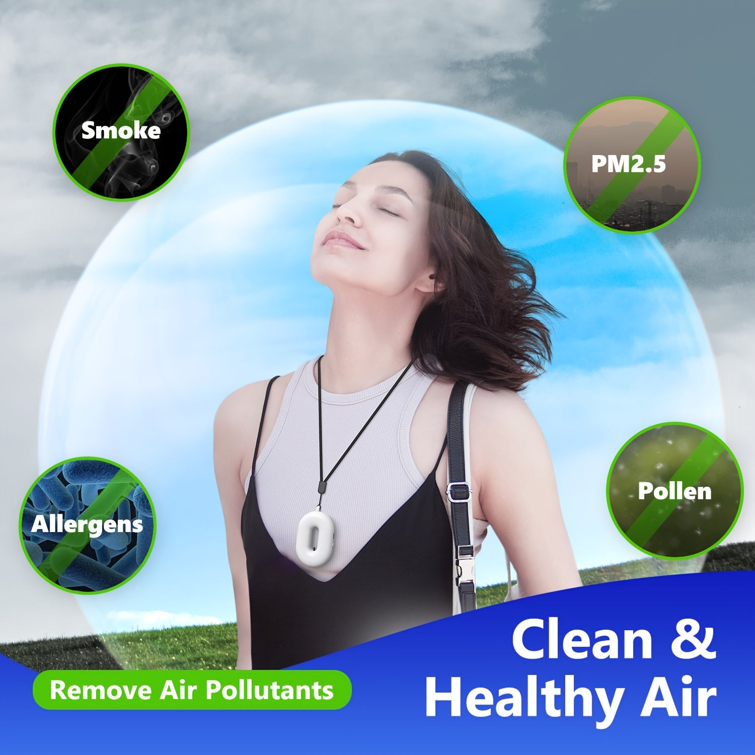 Portable Personal Air Purifier Necklace with Negative Ions for Travel and Home
