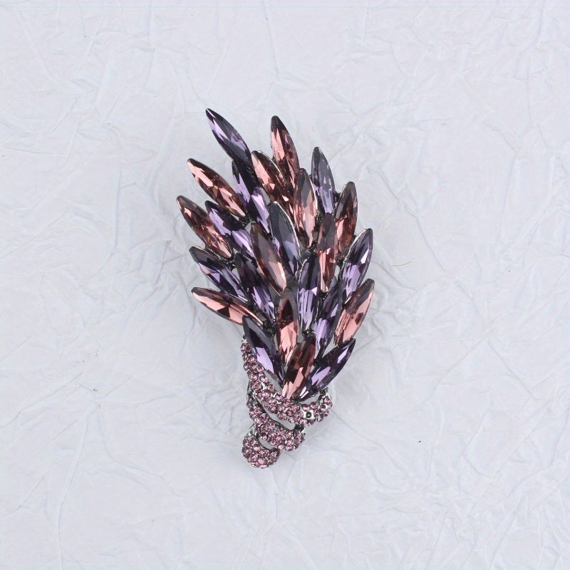Women's Crystal Wheat Flower Brooch Rhinestone Lapel Pin for Jackets and Blazers