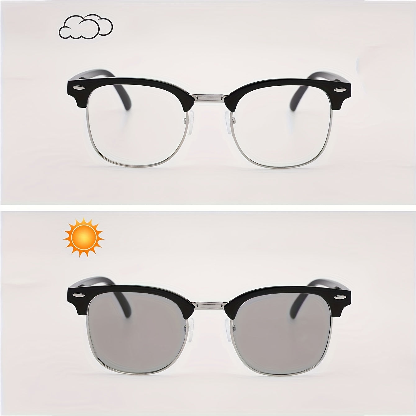 Erkaklar uchun klassik moda ko'zoynaklari qora yarim ramkasiz uslubda, TAC linzalari bilan, tasodifiy dizayn, metall aksessuarlar, har kuni foydalanish uchun mos va qulay joylashuvga ega zamonaviy ramka.