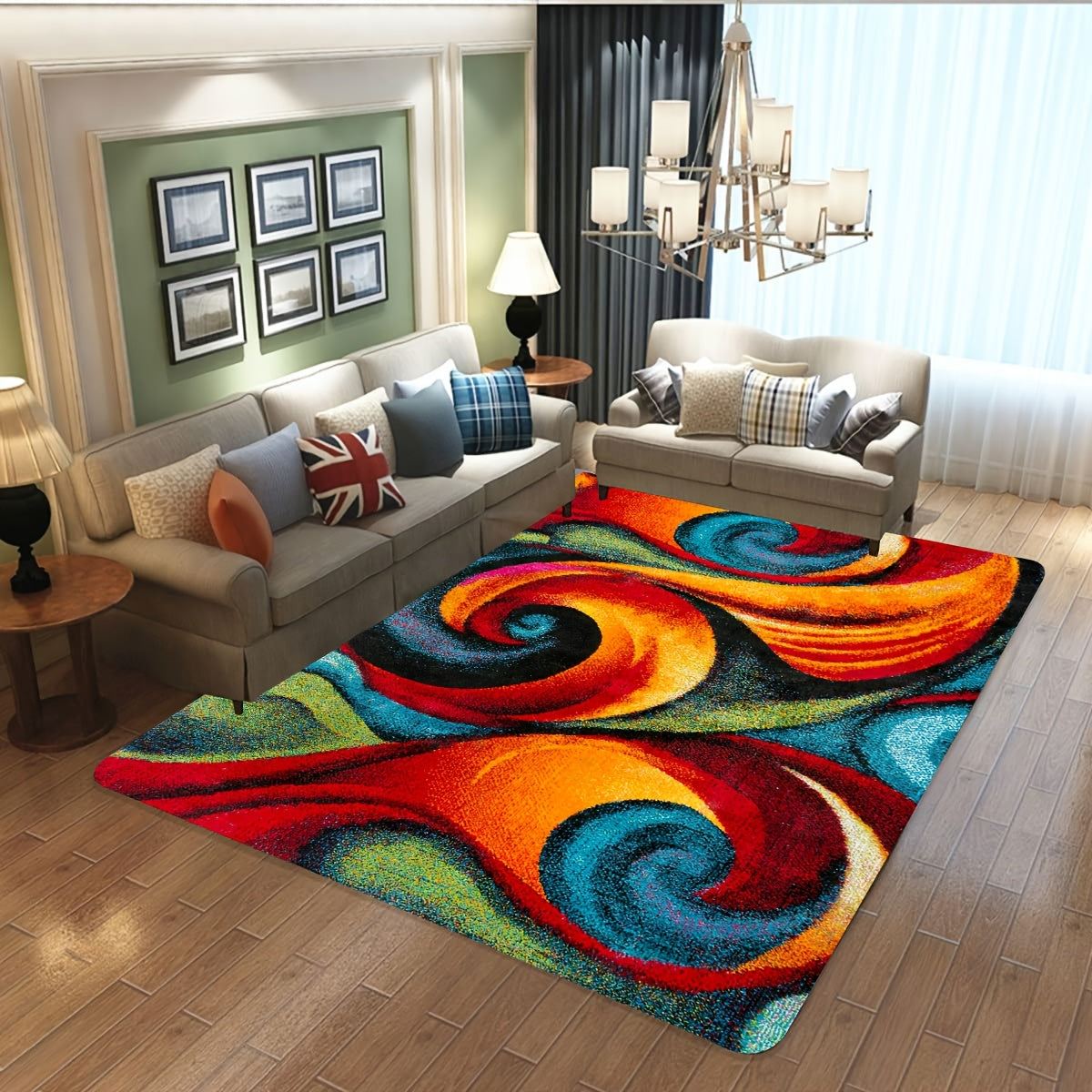 Multicolored Spiral Abstract Mat Non-Slip Water-Resistant Polyester