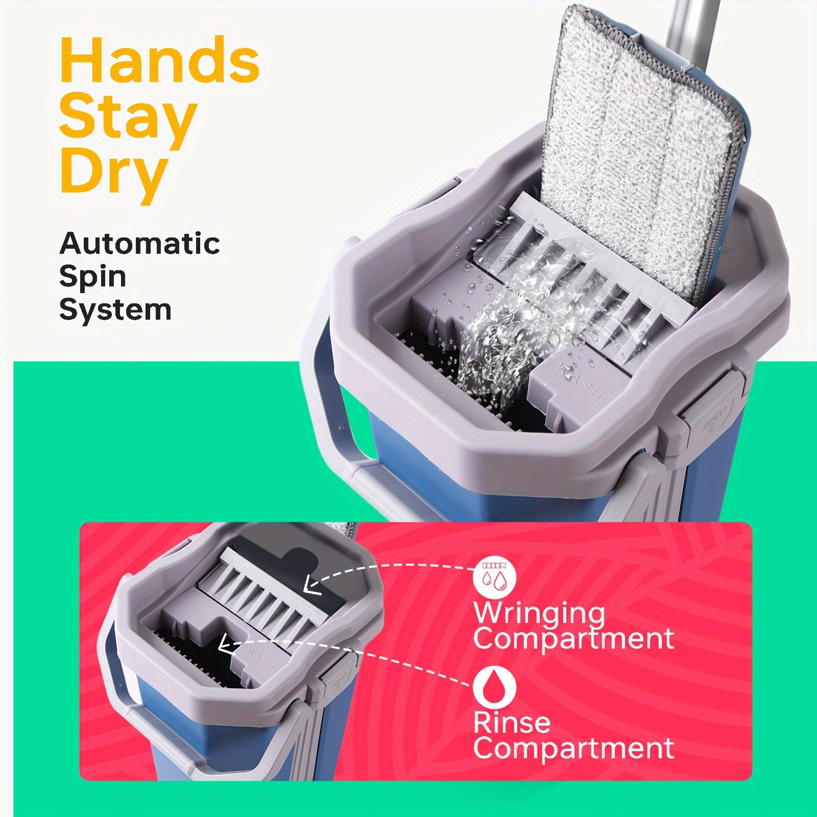 8L Deep Blue Mop va Kova to'plami mikroto'l padlari bilan oshxona va hammomni tozalash uchun