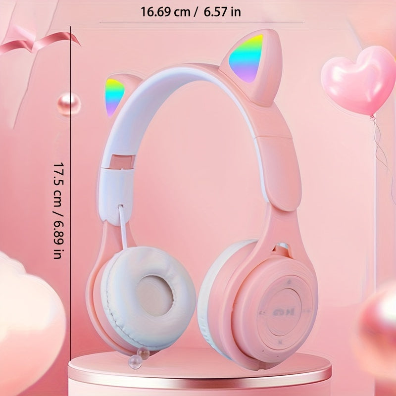 Беспроводные наушники с градиентной цветной светодиодной подсветкой в виде кошачьих ушей