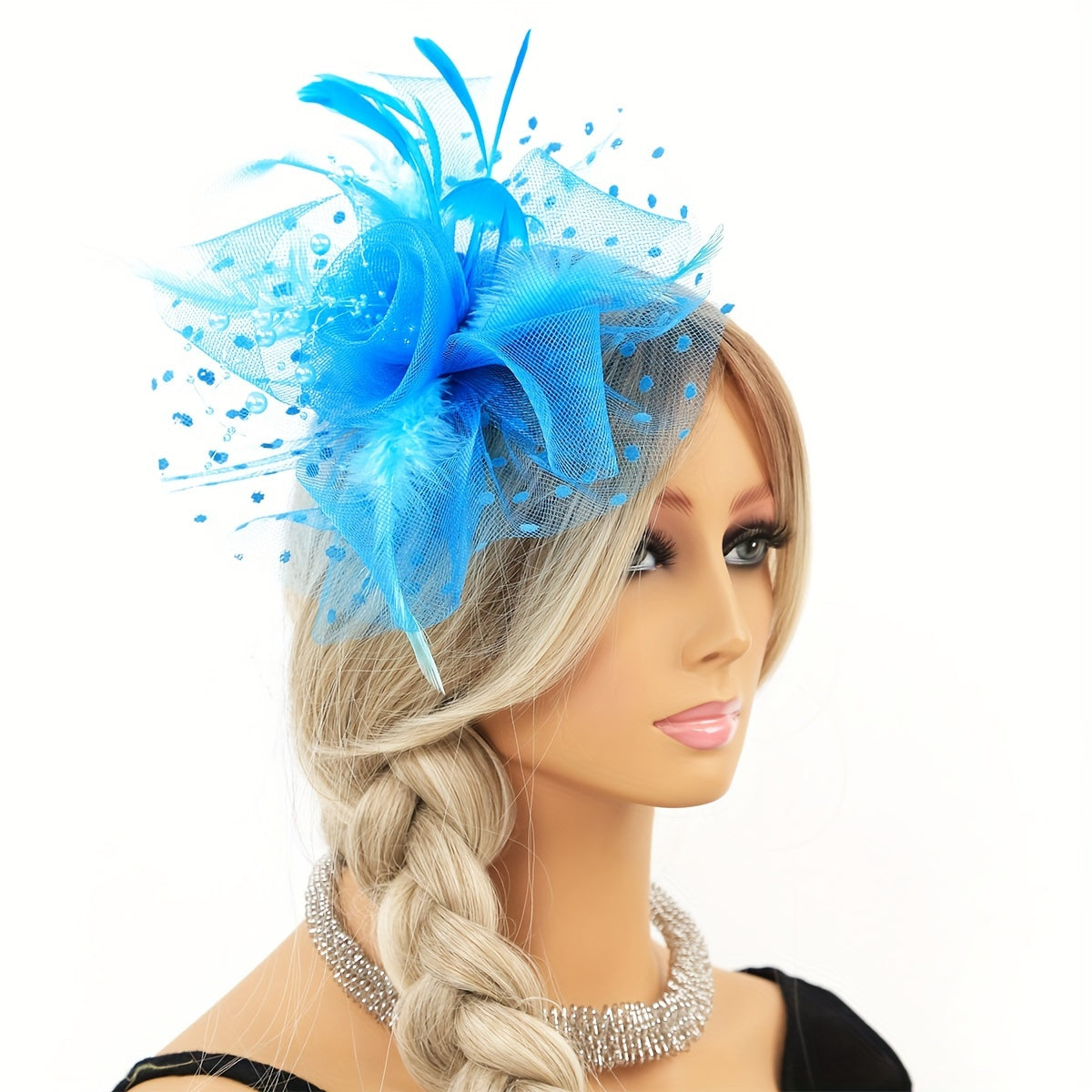 Flower Shaped Mesh Headband with Faux Feathers for Parties Proms Weddings