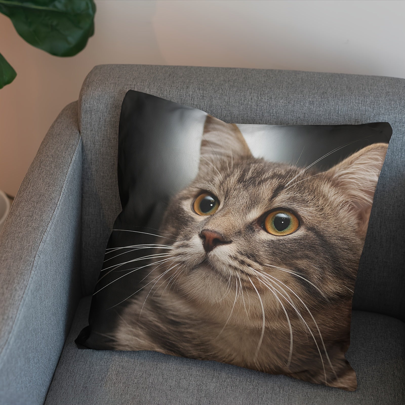Cat Plush Pillow Cover 45.72x45.72 cm Zippered Machine Washable Short Plush Sofa Bedroom Decor