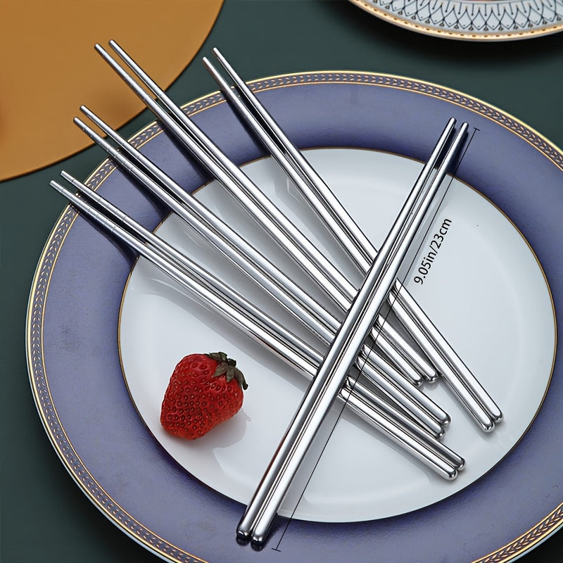 Set of 5 Stainless Steel Non-Slip Chopsticks for Sushi and Asian Cuisine