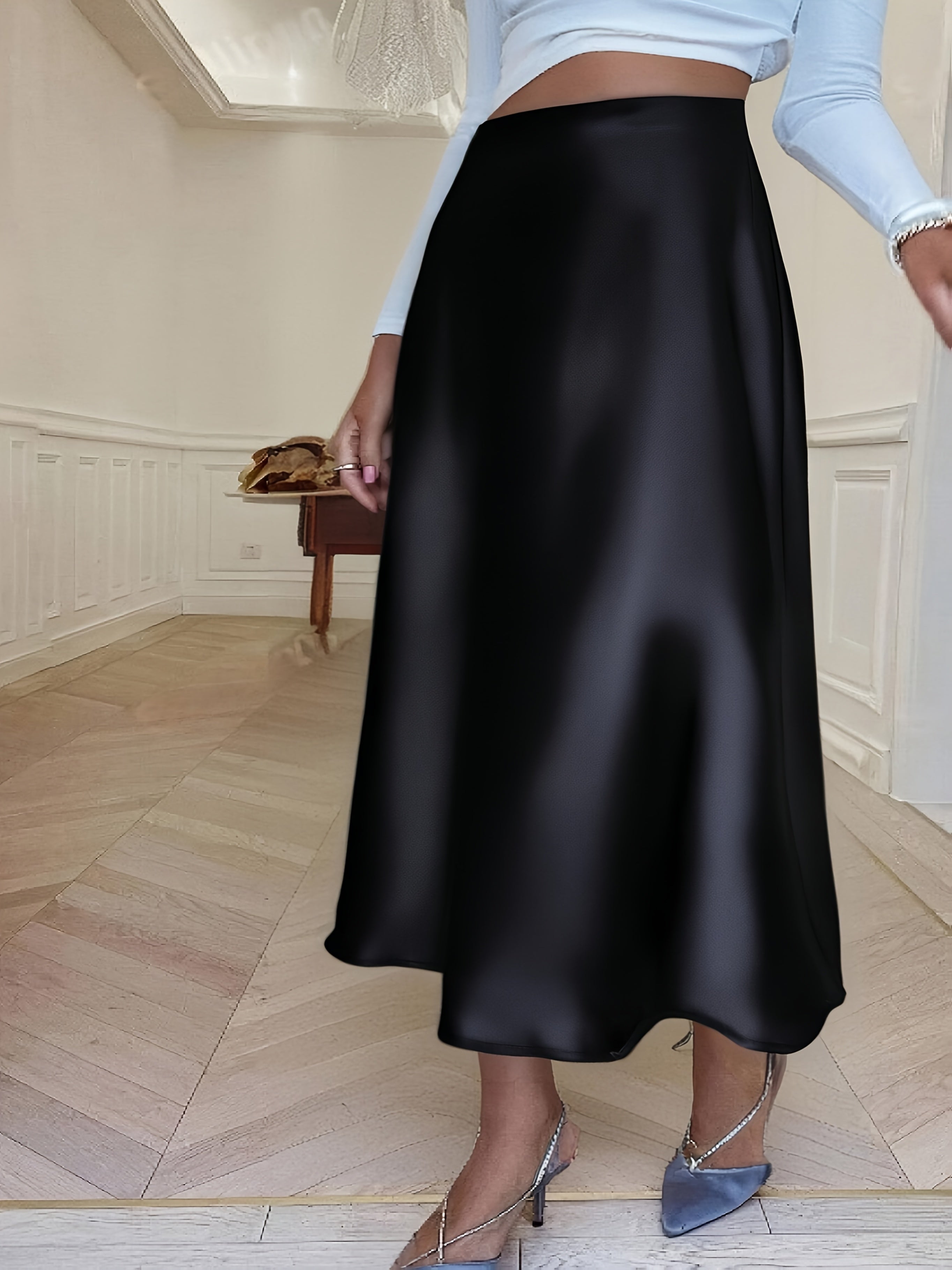 Plus Size Mermaid Satin Skirt Polyester Solid Color All Season Fish Tail