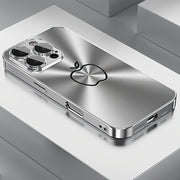 Silver Metal Texture Line Pattern Glass Phone Case with Lens Protection for iPhone