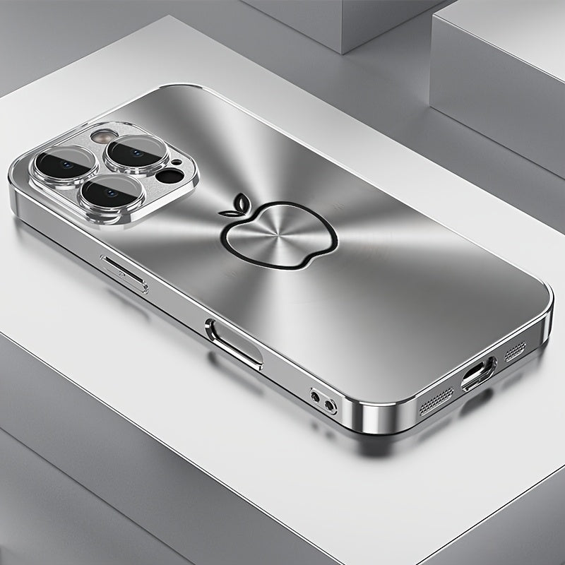 Silver Metal Texture Line Pattern Glass Phone Case with Lens Protection for iPhone
