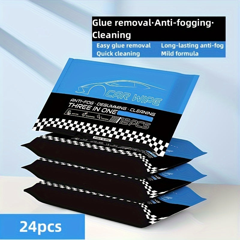 Car Wipes Pack 12/24pcs Glass Anti-Fog Cleaner for Windows Mirrors