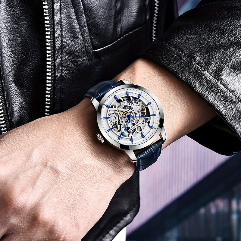 Men's Self-Winding Skeleton Watch Stainless Steel Pointer Series Sports Watch