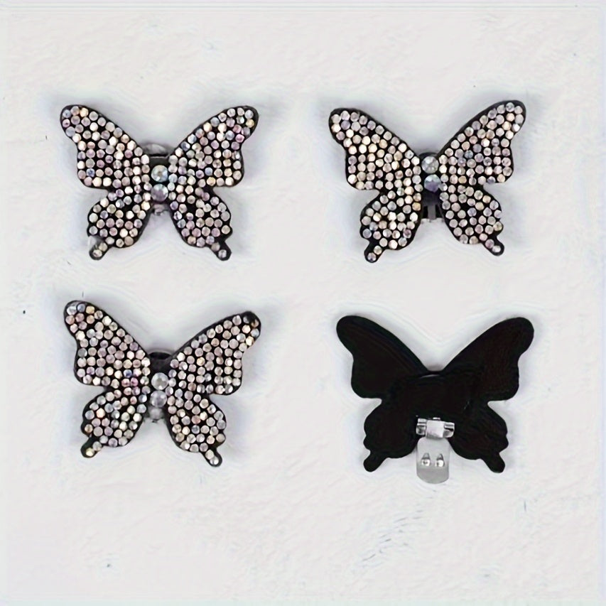 4 dona kelebek rhinestone poyabzal charm'lari, olib tashlanadigan hasharot dekoratsiyasi, poyabzal va aksessuarlar uchun