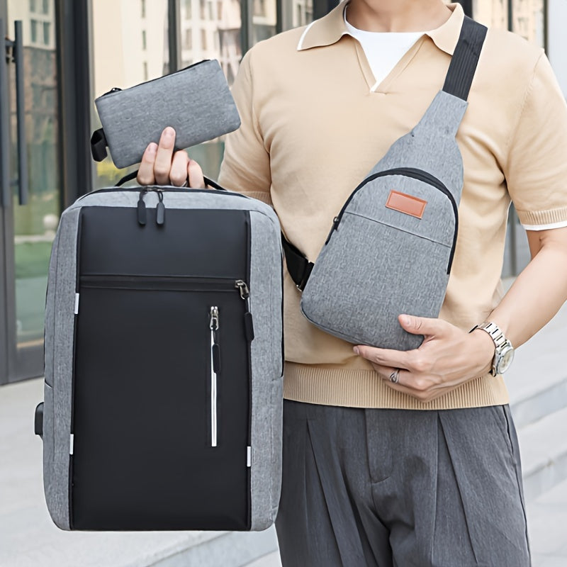 Large Capacity Korean Style Backpack Set for School and Travel Black Oxford Cloth