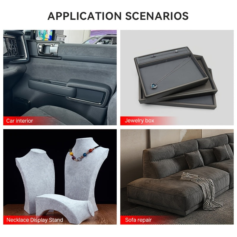 Gray Velvet Fabric Sheet 43x200cm Self-Adhesive for Car Interior and DIY Projects