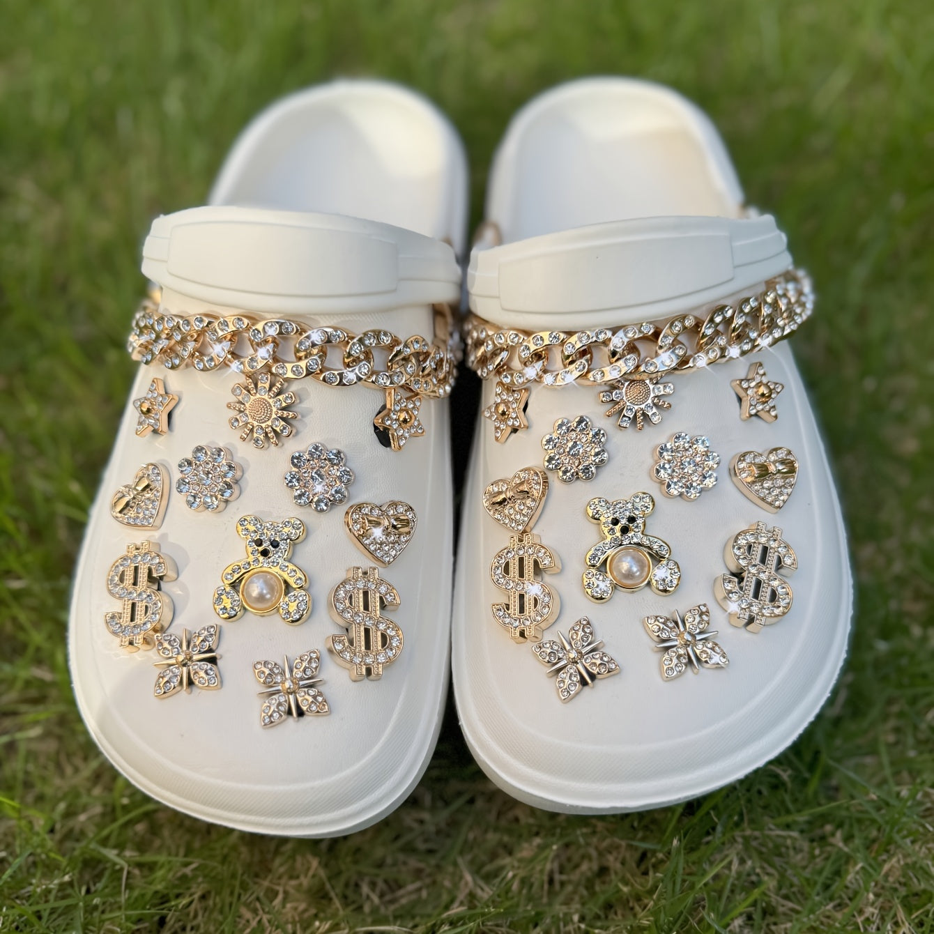Kids Girl Shoe Charms Set with Chain Diamond Bear Money Durable ABS