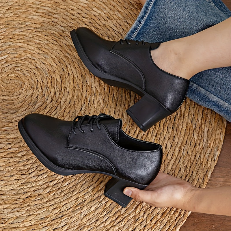 Women's Lace-Up Chunky Mid Heel Oxford Shoes Synthetic Upper Casual Formal