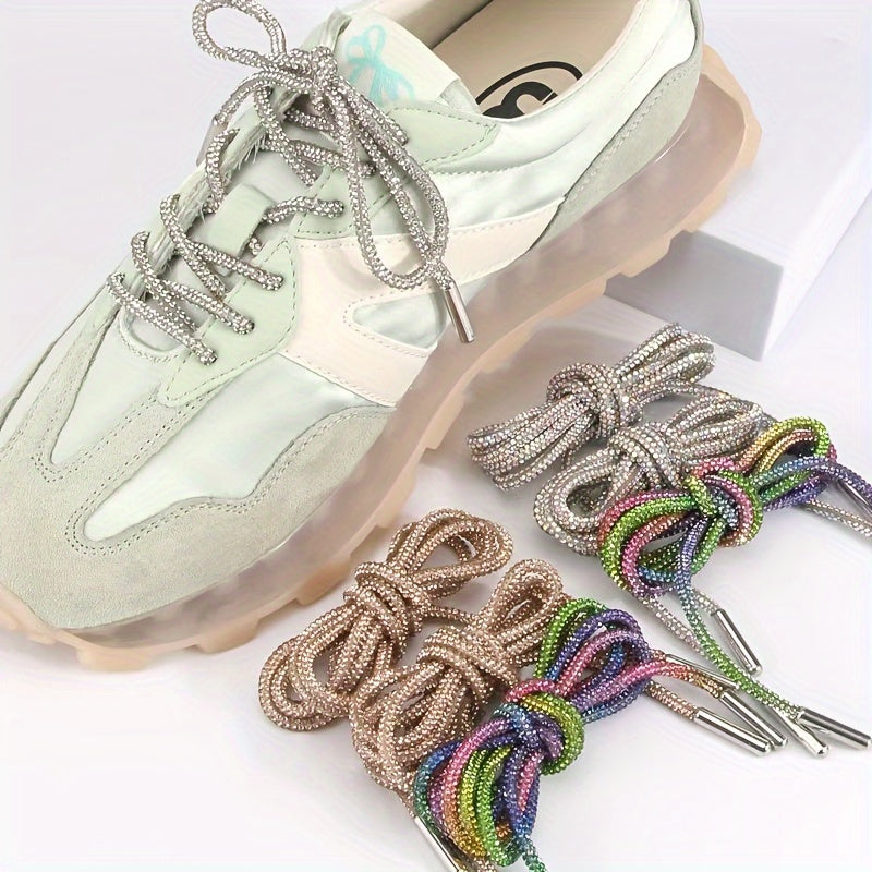 Unisex Rhinestone Shoelaces Solid Color Twist Ribbon DIY Shoe Accessories