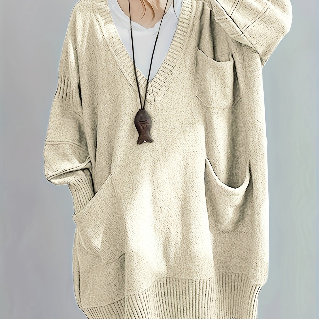 Plus Size Casual Loose Fit Pullover Sweater Dress Women Mid-Length Black