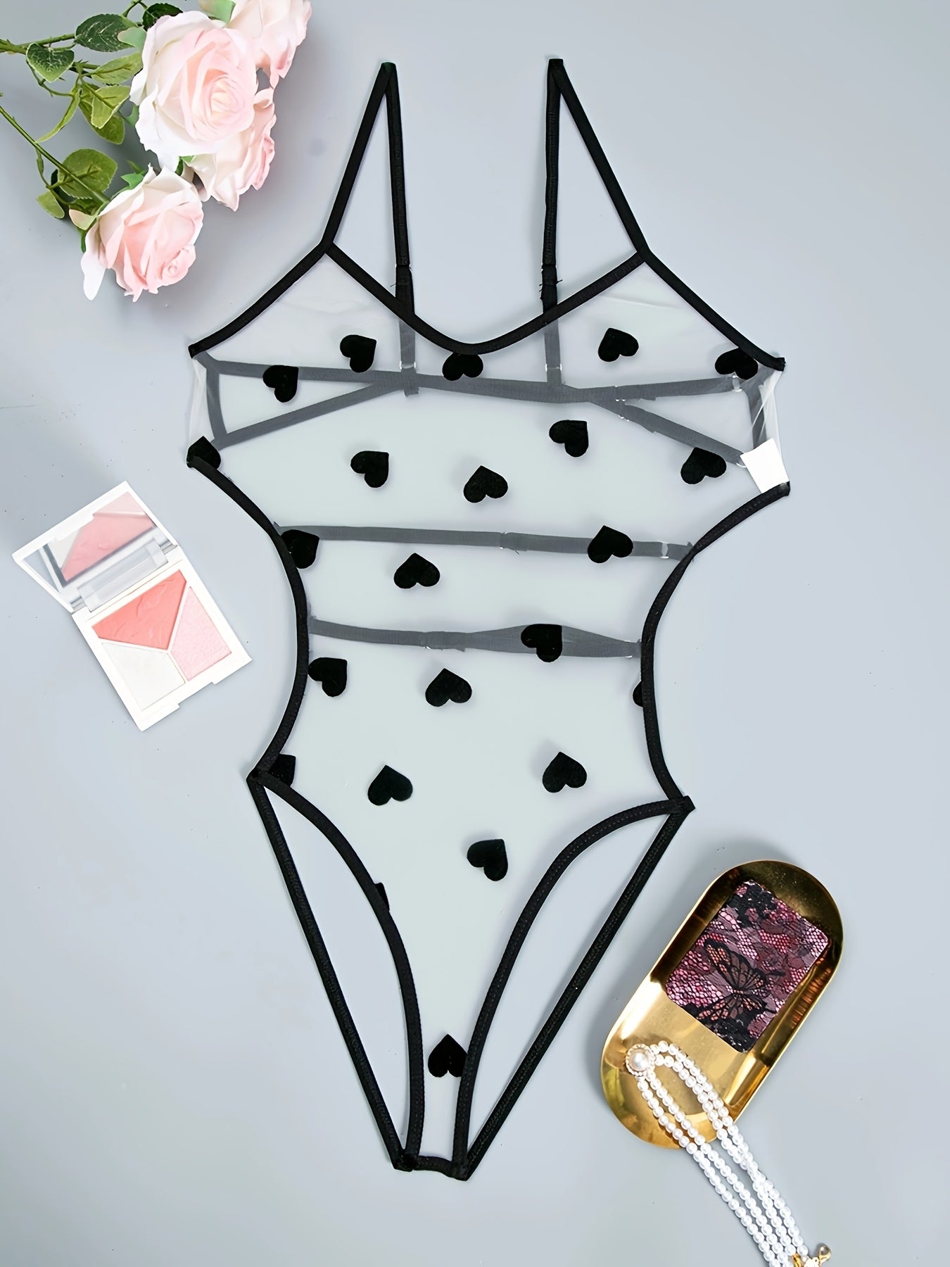 Women’s Mesh Bodysuit Black and White Polka Dot Sheer High-Waisted Cut-Outs
