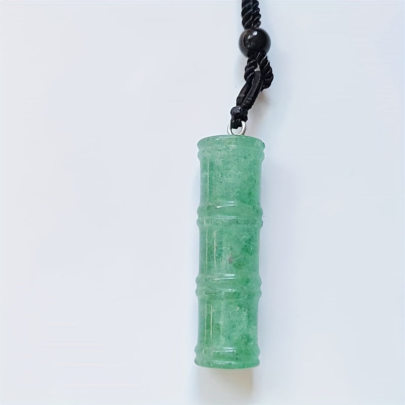 Natural Stone Pendant Necklace with Bamboo Design and Braided Rope for Casual and Party Wear