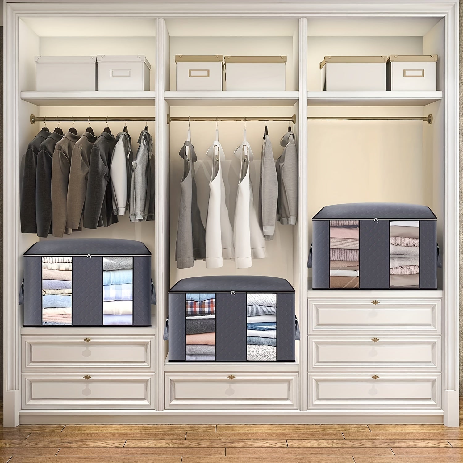 Spacious Fabric Clothing Storage Bag 90L with Handle and Clear Window