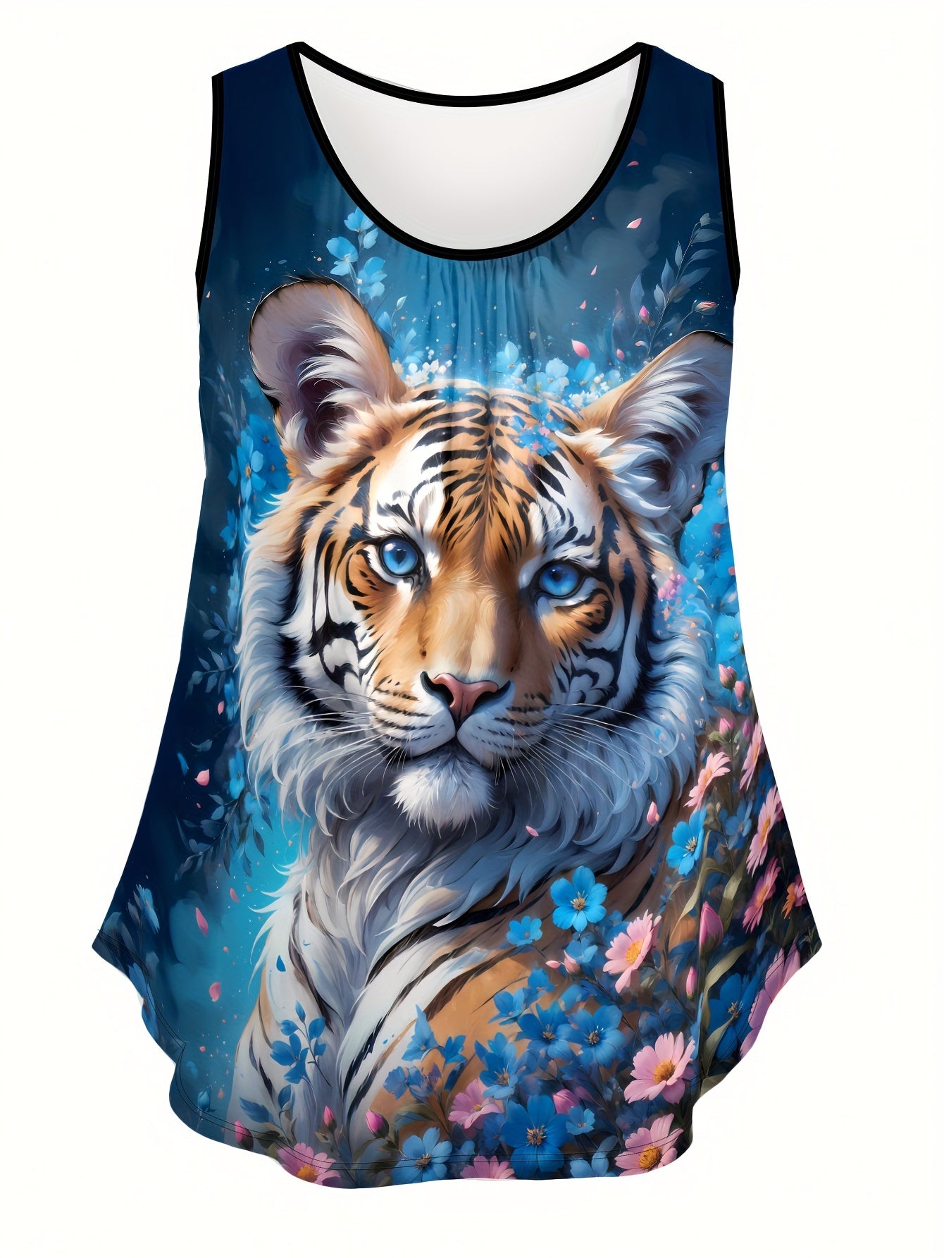 Women's Plus Size Tiger Print Tank Top Sleeveless Summer Casual Crew Neck