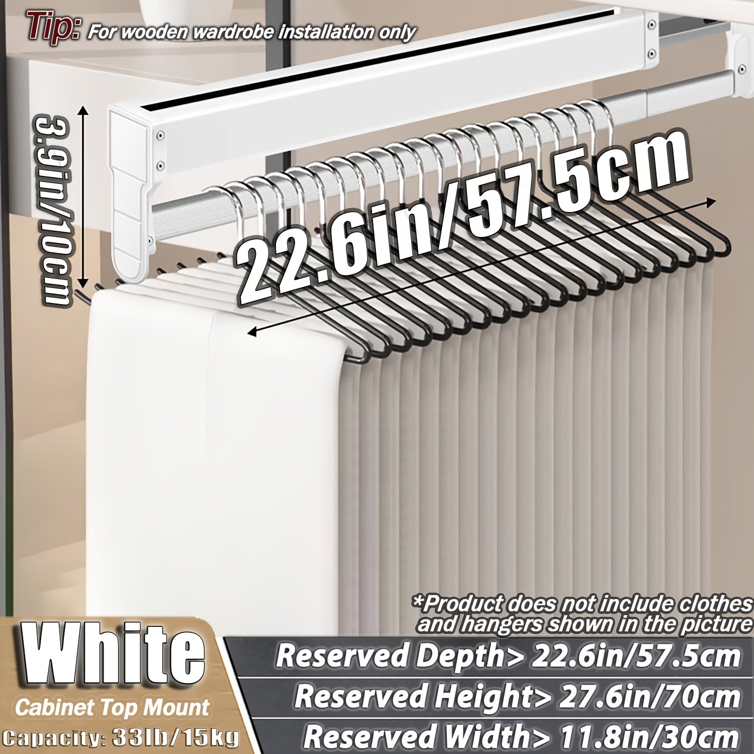 Adjustable Pull-Out Clothing Storage Rack with Metal Rod for Wardrobe Organization