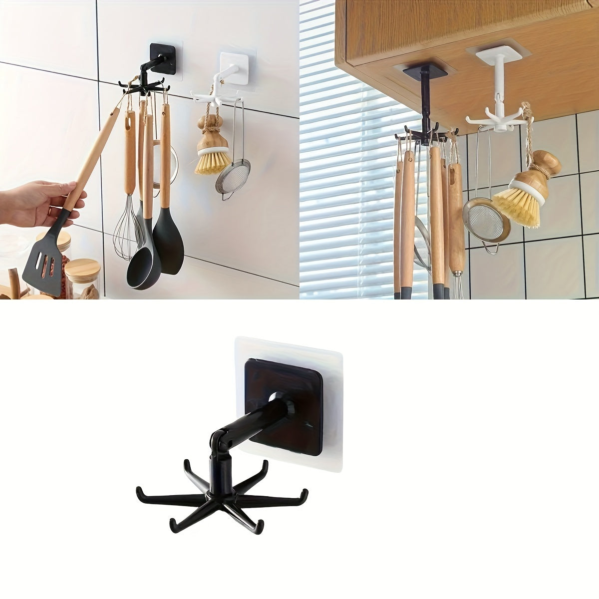 Expandable Kitchen Pot Rack with 360-Degree Rotating Hooks Wall Mount Organizer