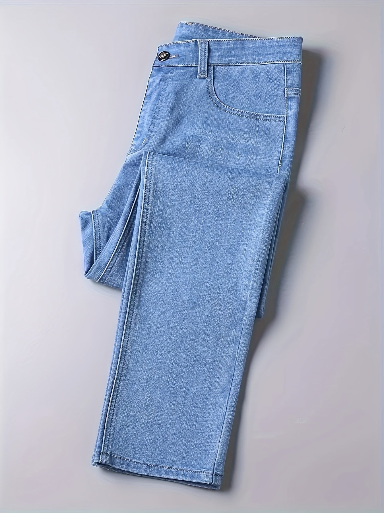 Men's Light Blue Denim Jeans with Slight Stretch, Straight Leg, Casual and Outdoor Wear