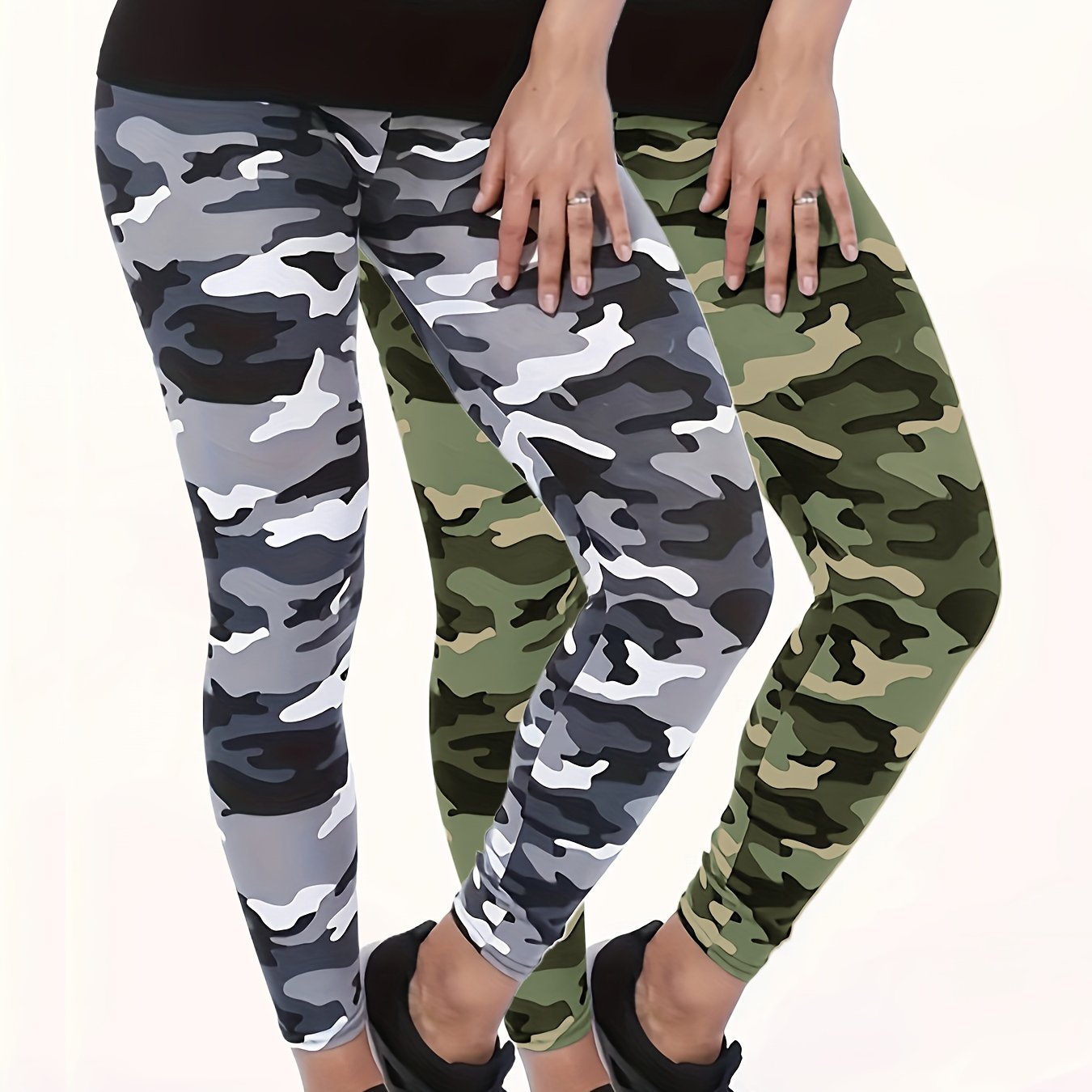 Women Plus Size Camouflage Print Skinny Leggings Casual Stretchy Pants