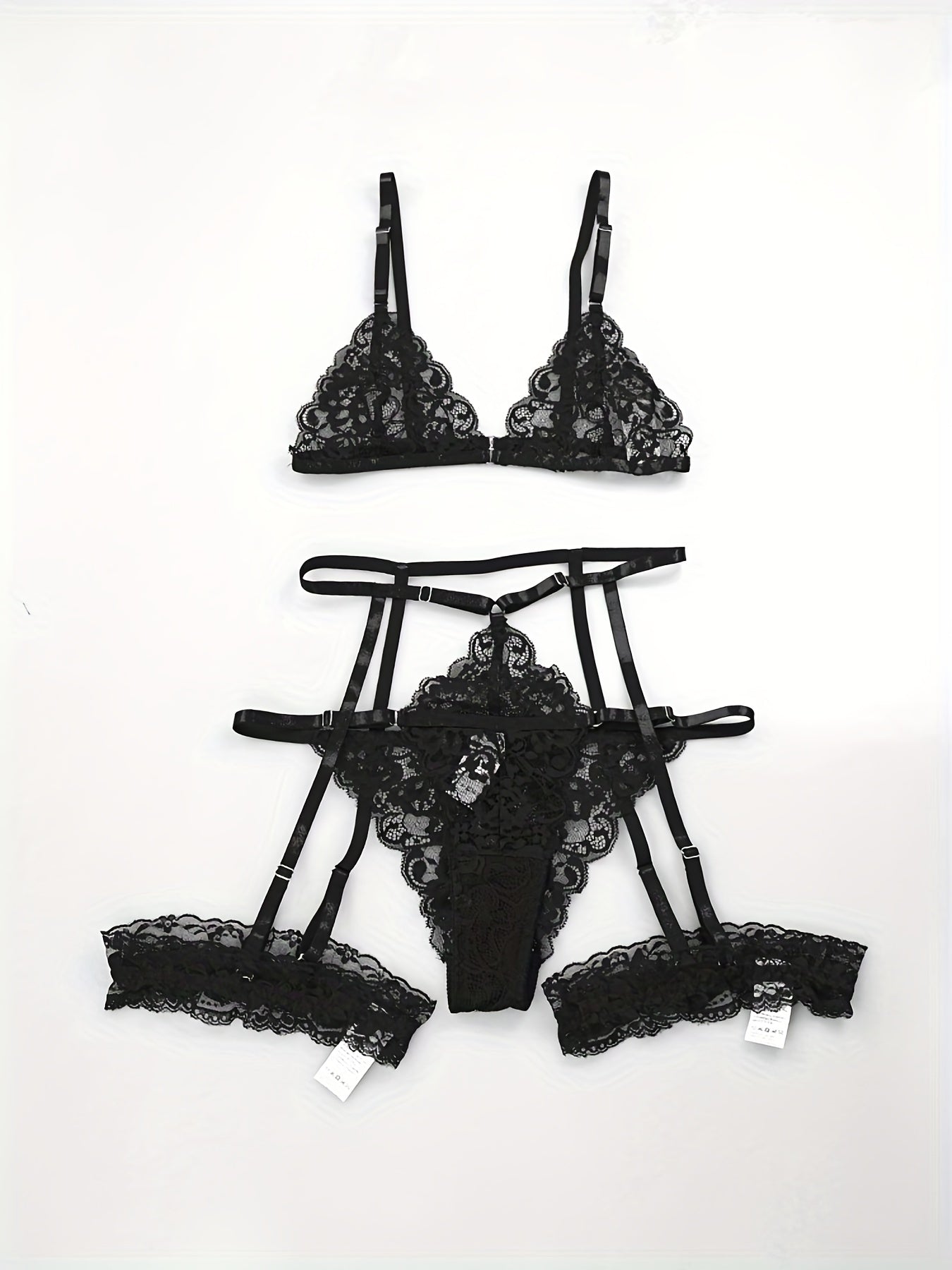 Plus Size Women's Lace Lingerie Set Garter Belt Thong in Red