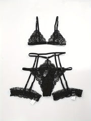 Plus Size Women's Lace Lingerie Set Garter Belt Thong in Red