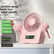 USB Rechargeable Portable Fan with 1200mAh Battery Adjustable Speeds Cooling Mist Digital Display